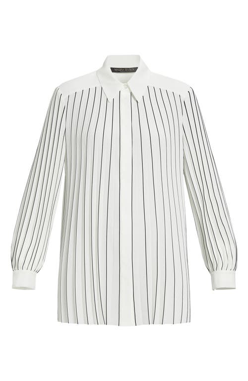 Shop Marina Rinaldi Ola Crêpe De Chine Button-up Shirt In White Black