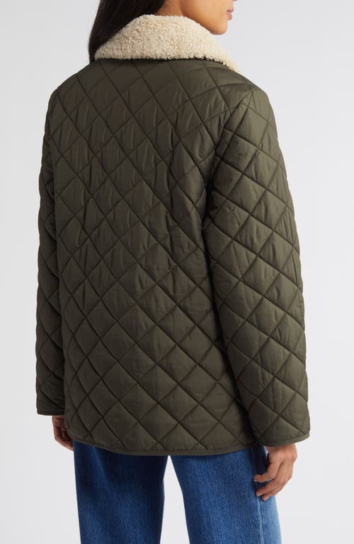 Shop Sam Edelman Quilted Coat With Faux Shearling Collar In Loden