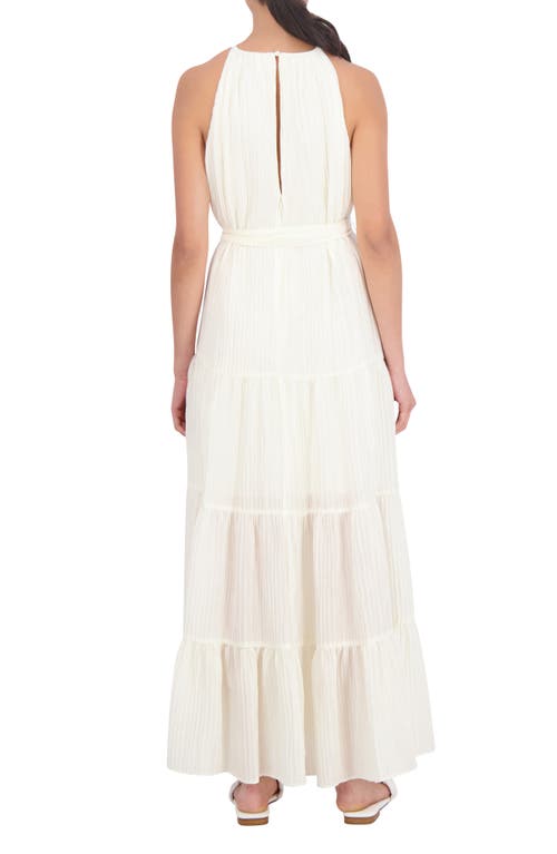 Shop Bcbg New York Tiered Gauze Maxi Dress In Blanc