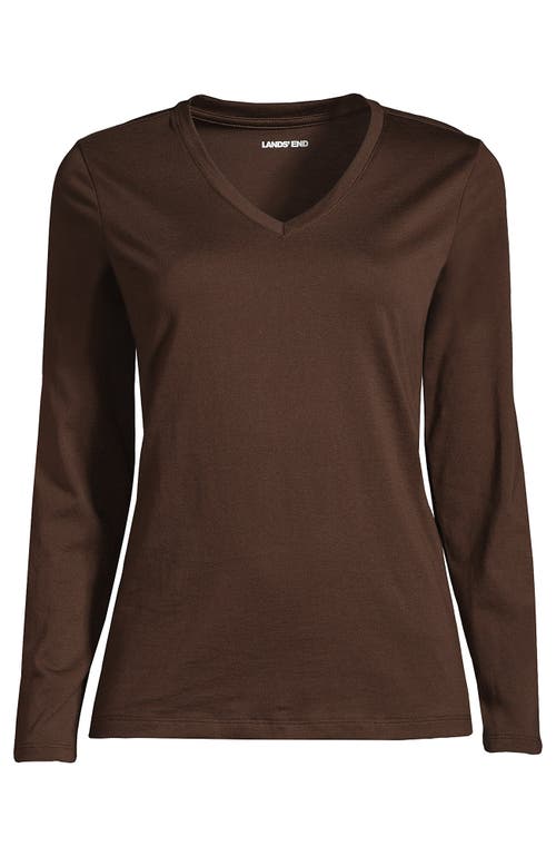 Shop Lands' End Plus Size Relaxed Supima Cotton Long Sleeve V-neck T-shirt In Rich Coffee