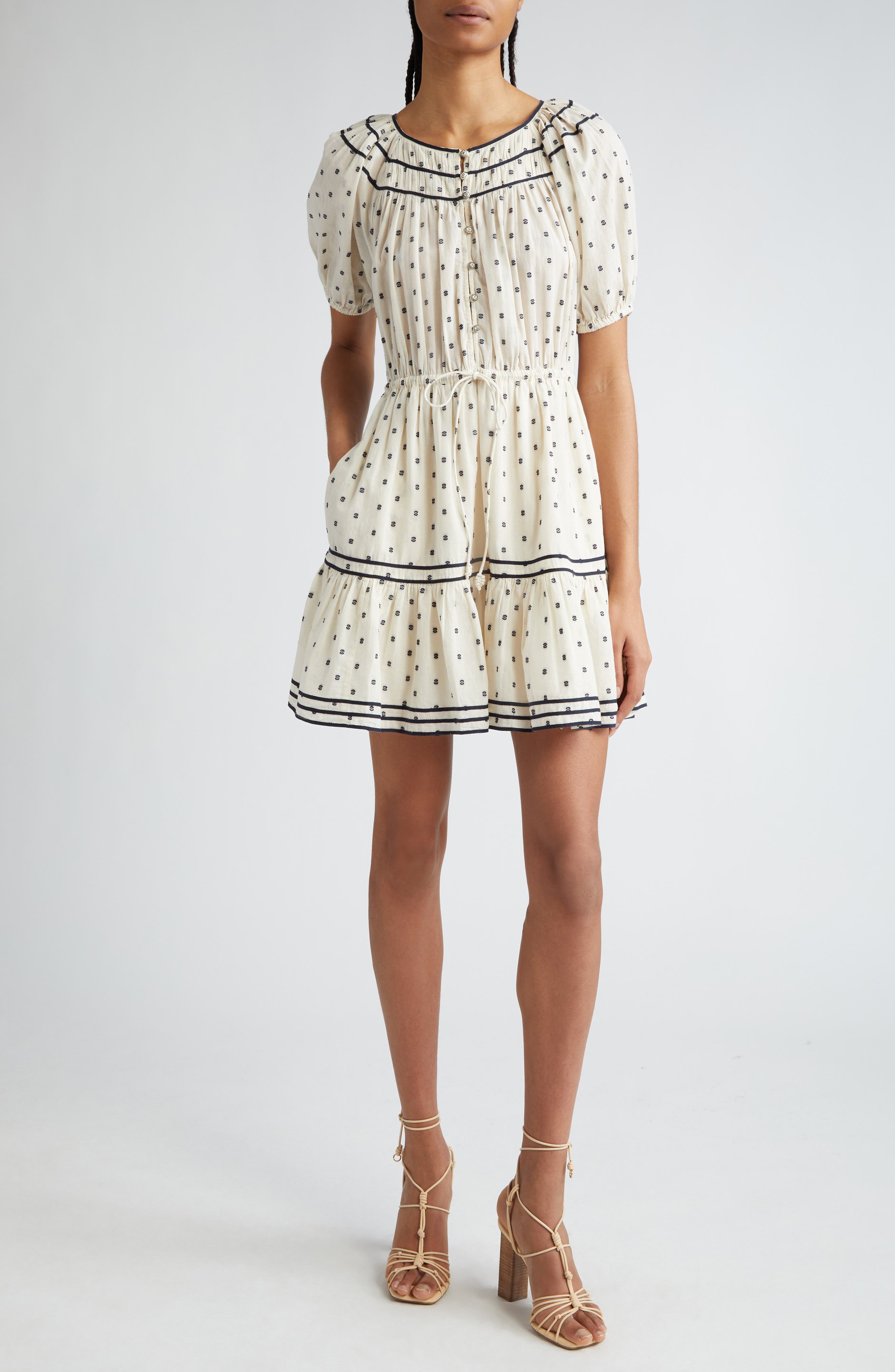 Nordstrom Ulla Johnson Evie Print Drawstring Waist Dress Ivory at Nordstrom,  | The Summit