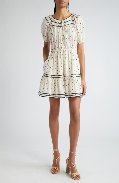 Ulla Johnson Evie Print Drawstring Waist Dress Ivory at Nordstrom,