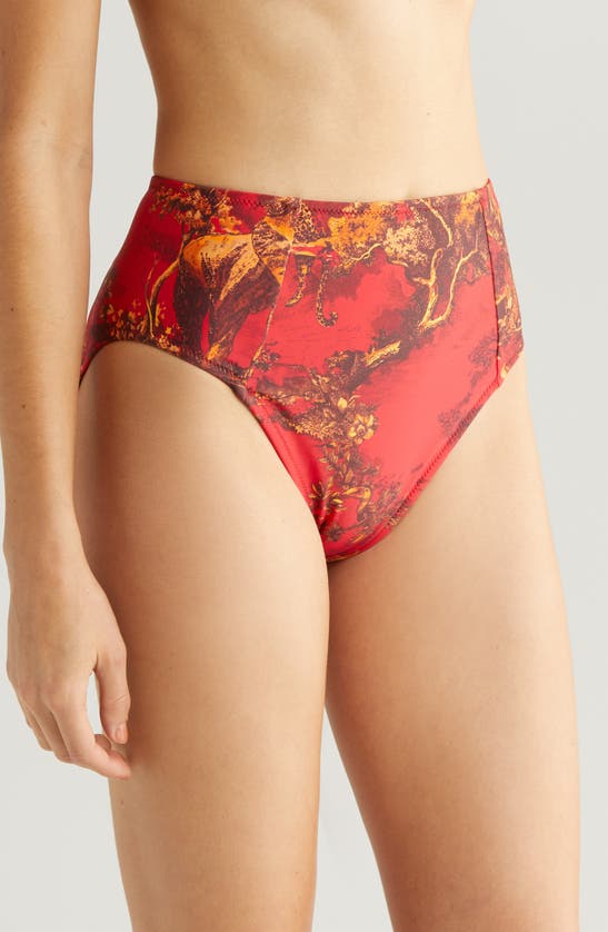 Shop L Agence Vanessa Red Jungle High Waist Bikini Bottoms In Scarlet