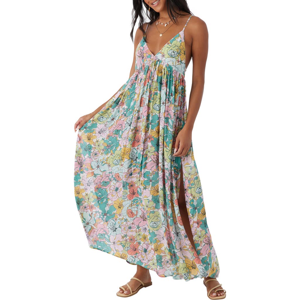 O'neill Saltwater Essentials Floral Maxi Dress In Teal Multi Colored