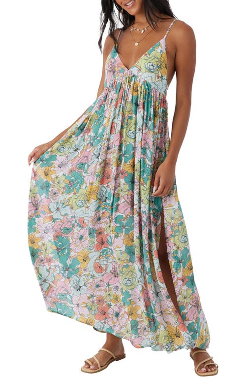 Shop O'neill Saltwater Essentials Floral Maxi Dress In Teal Multi Colored