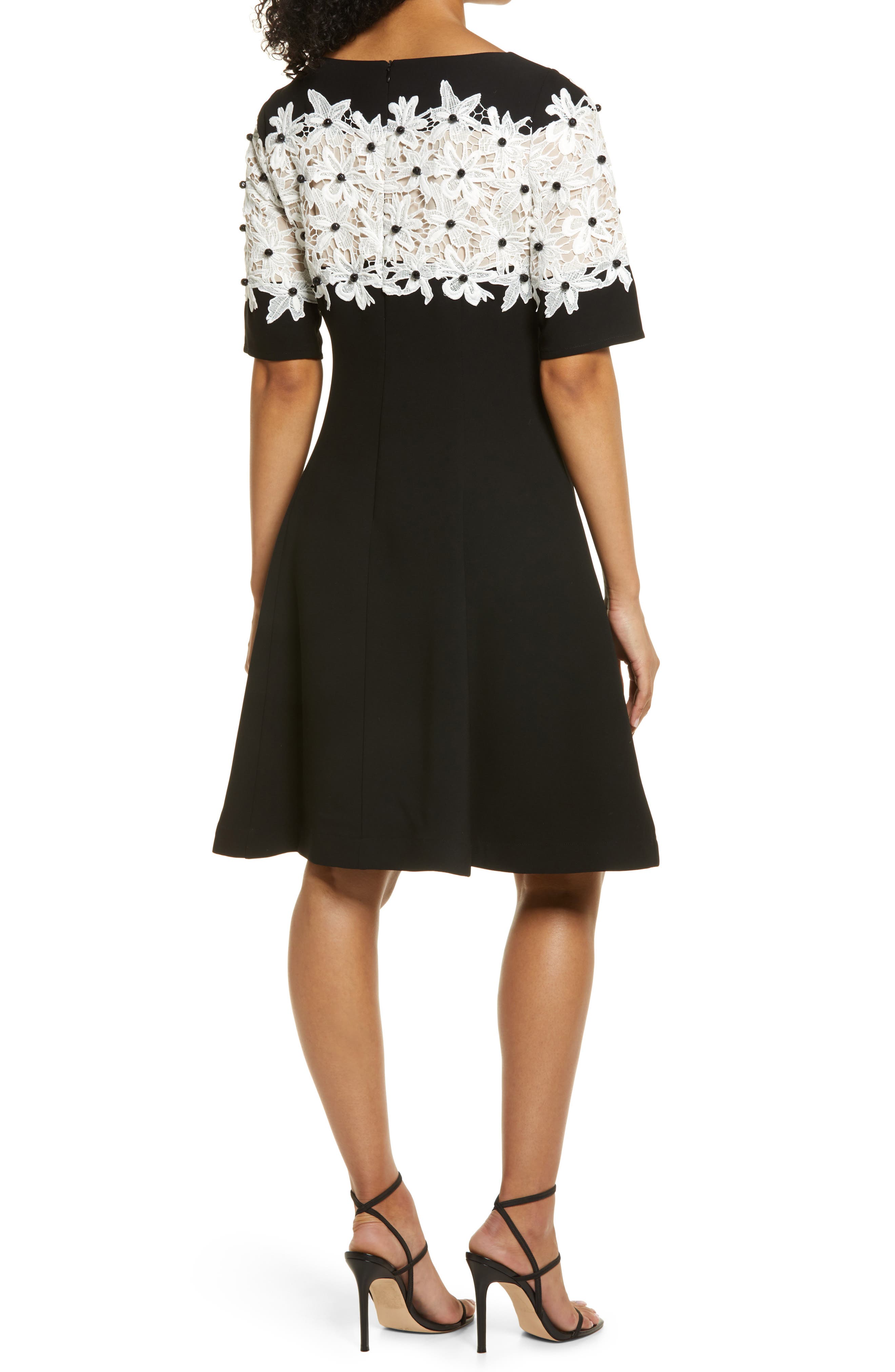Shani Floral Lace A-Line Crepe Dress 