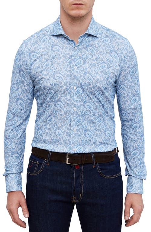 4Flex Modern Fit Print Knit Button-Up Shirt in Bright Blue