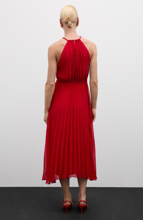 Mango Belt Pleated Dress Red In Red