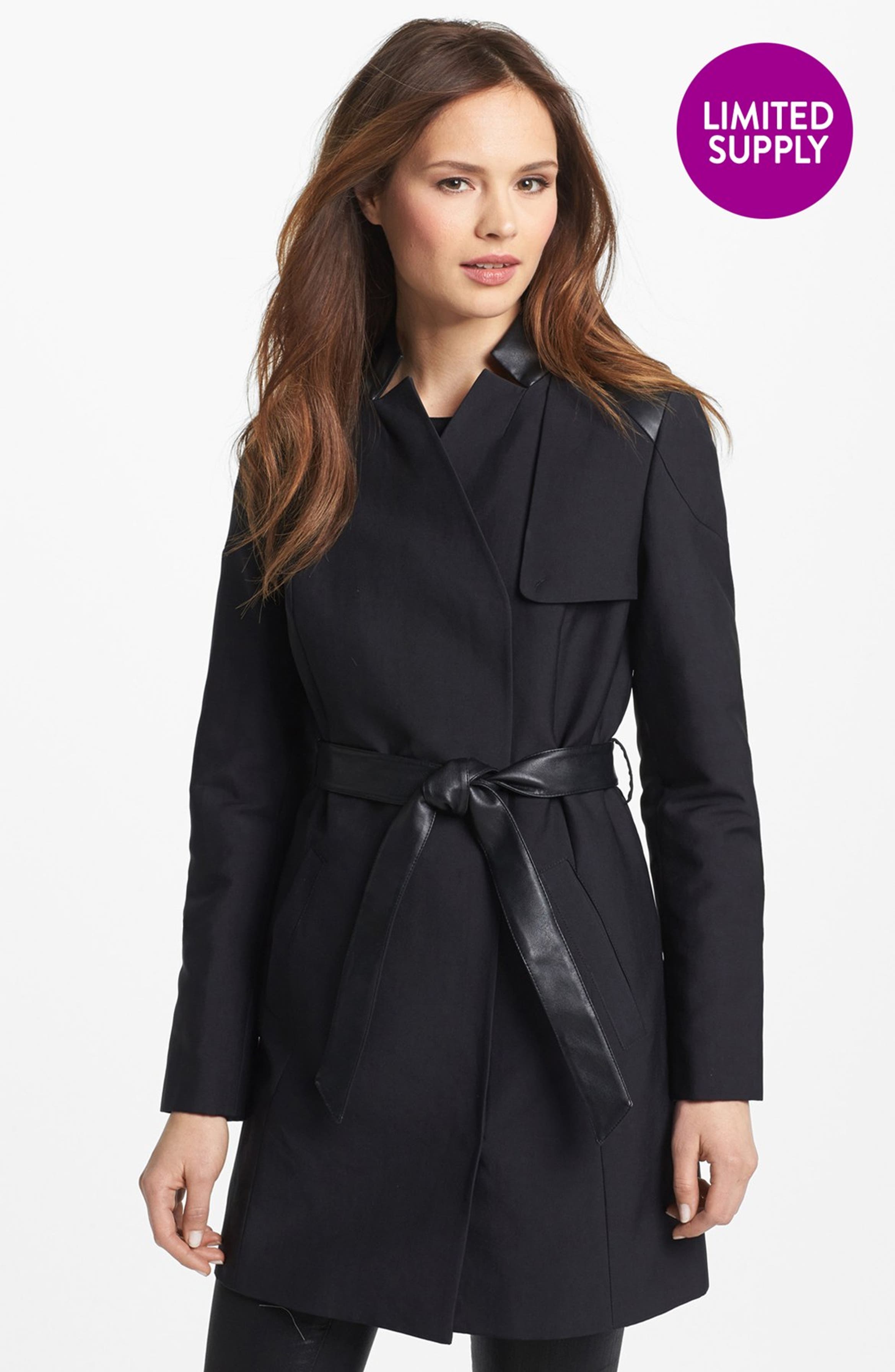 French Connection Faux Leather Trim Trench Coat (Online Only) | Nordstrom