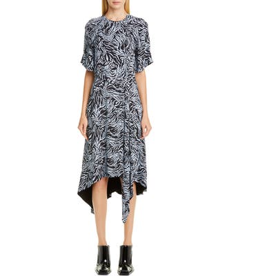 Proenza Schouler Asymmetrical Animal Print Crepe De Chine Midi Dress, Black