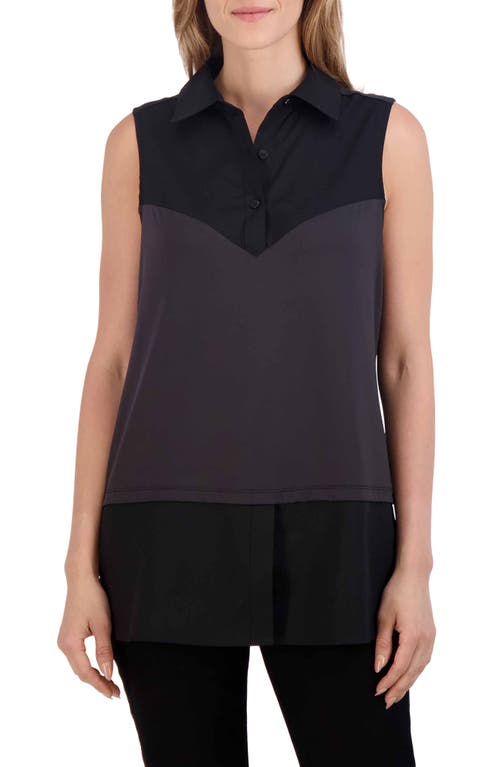 Foxcroft Mixed Media Sleeveless Layered Shirt at Nordstrom,