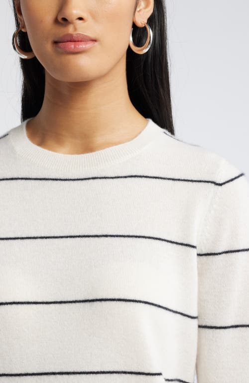 Shop Nordstrom Crewneck Cashmere Sweater In Ivory- Black Spaced Stripe