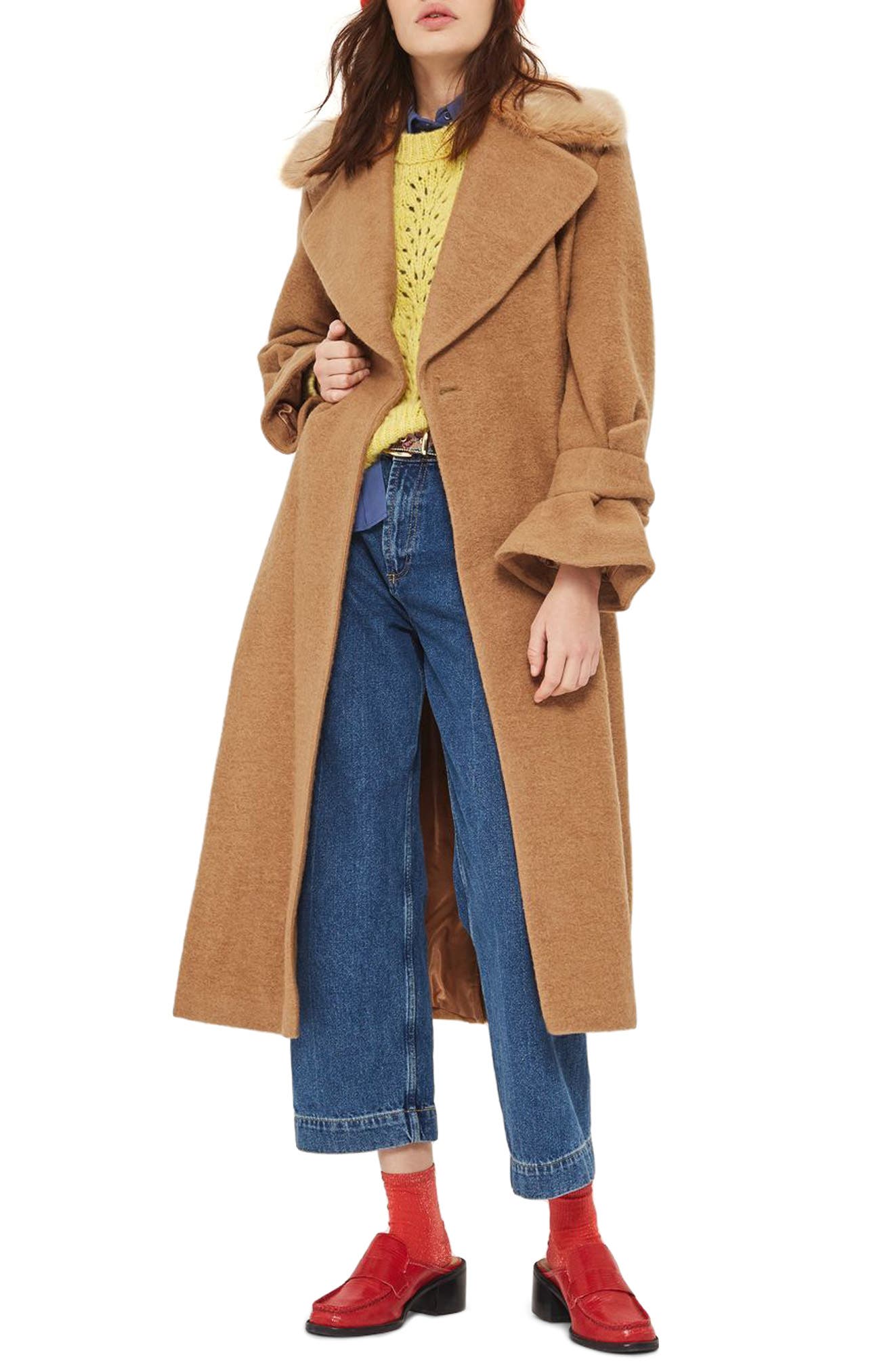 Faux Fur Collar Belted Wool Blend Coat Nordstrom