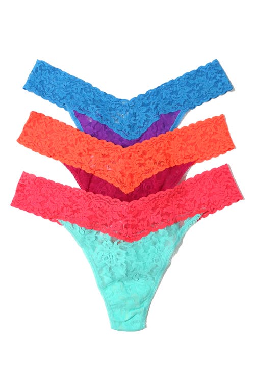 Shop Hanky Panky Original Rise Stretch Lace Thong Panties In Teal/red/purple