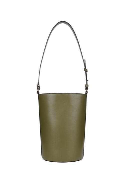 Shop Hyer Goods Upcycled Leather Convertible Bucket Bag In Olive