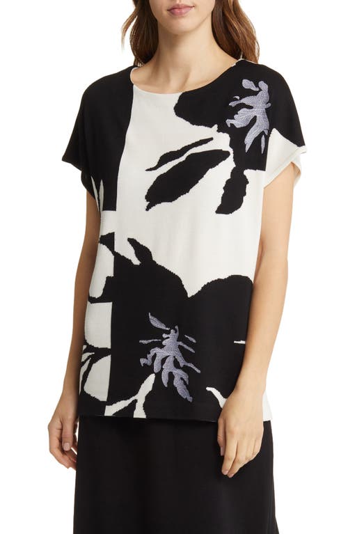 Ming Wang Floral Jacquard Tunic Sweater in Black/White