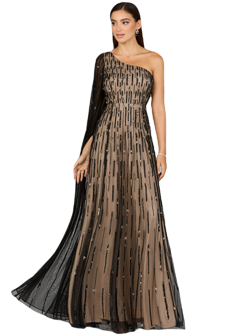 Lara New York One Shoulder A-line Gown In Black