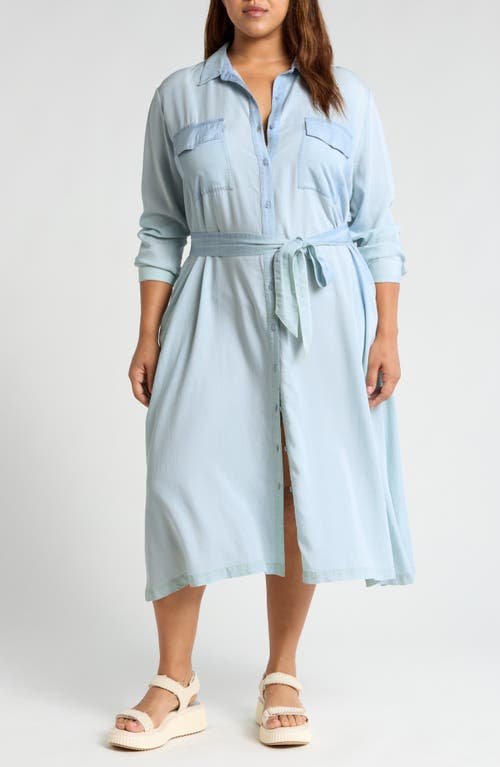 Shop Caslonr Caslon(r) Long Sleeve Chambray Belted Shirtdress In Light Wash