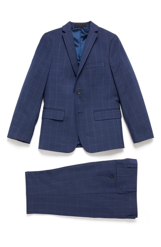 Andrew Marc Kids' Windowpane Suit In Blue