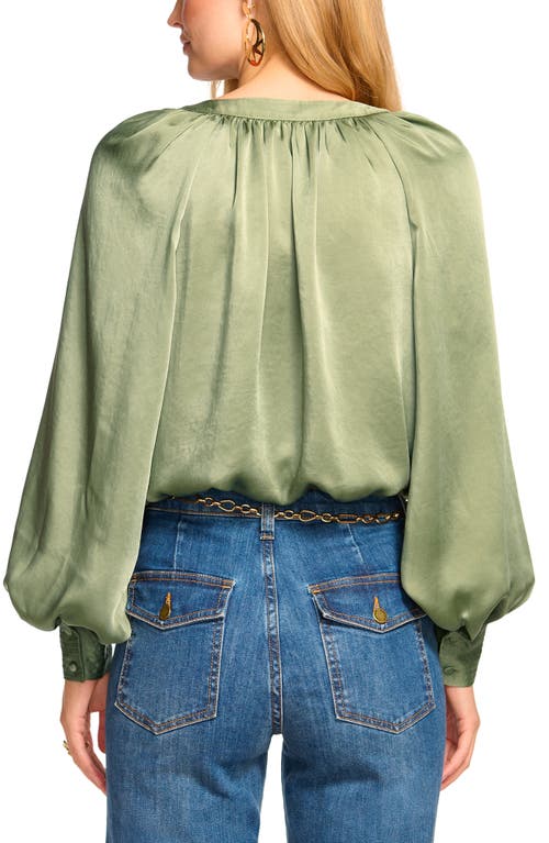 Shop Ramy Brook Nevada Split Neck Satin Top In Dark Sage