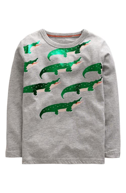 Mini Boden Kids' Foiled Crocodile Cotton T-Shirt in Grey Marl Crocodile at Nordstrom, Size 7-8Y