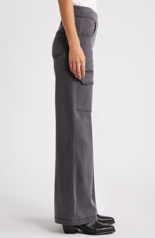 Shop Hue Wide Leg Denim Pull-on Cargo Pants In Charcoal Wash