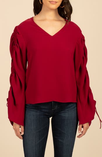 Trina Turk Veda Ruched Tie Sleeve Top In Sumac
