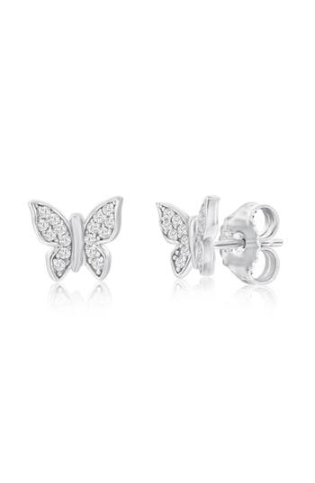 SUZY LEVIAN SUZY LEVIAN STERLING SILVER PAVÉ CZ BUTTERFLY STUD EARRINGS