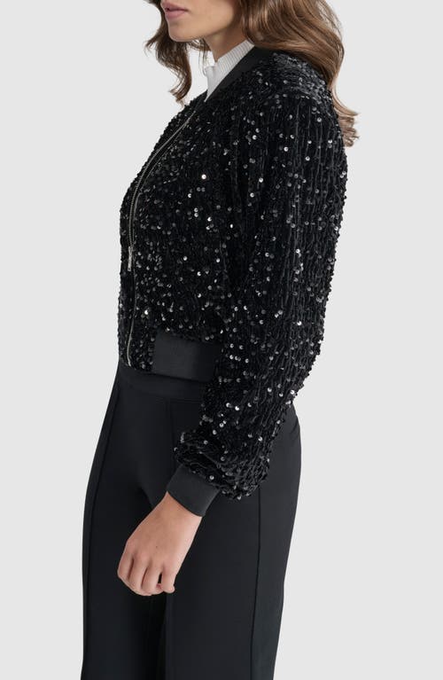 Shop Dkny Sequin Crop Bomber Jacket In Black