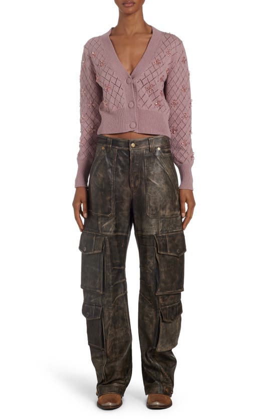 Golden Goose Journey Argyle Flower Cropped Cardigan In Twilight Mauve