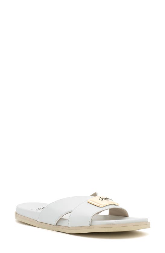 Shop Amalfi By Rangoni Bardolino Slide Sandal In White Parmasoft Gold Hardware