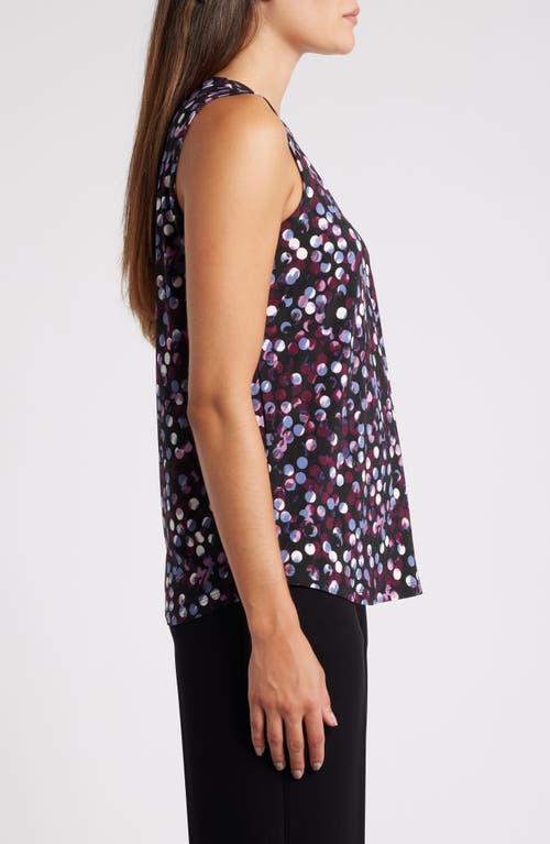 Shop Anne Klein Polka Dot Pleat V-neck Shell In Deep Plum Multi