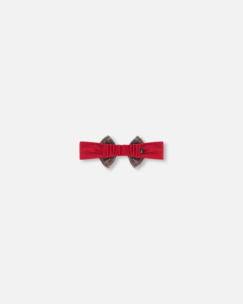 Shop Deux Par Deux Baby Girl's Headband With Glittering Tulle Bow Red Plaid In Jester Red