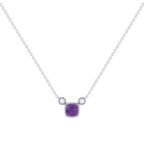 Luvmyjewelry Cushion Cut Amethyst & Diamond 14k Gold Birthstone Necklace In White Gold