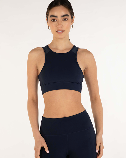 Rebody Active Venti Mesh Longline Silkiflex Longline Bra In Cool Navy