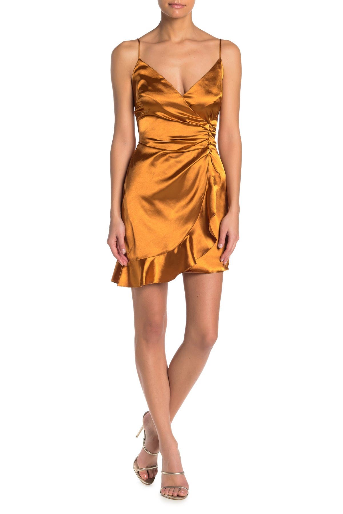 orange satin mini dress