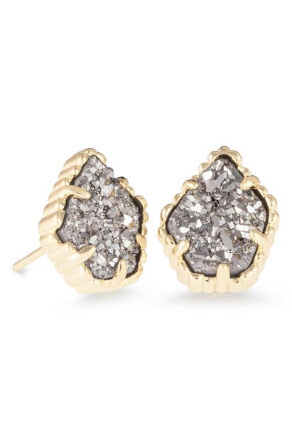Kendra Scott Tessa Stone Stud Earrings In Platinum Drusy/ Gold
