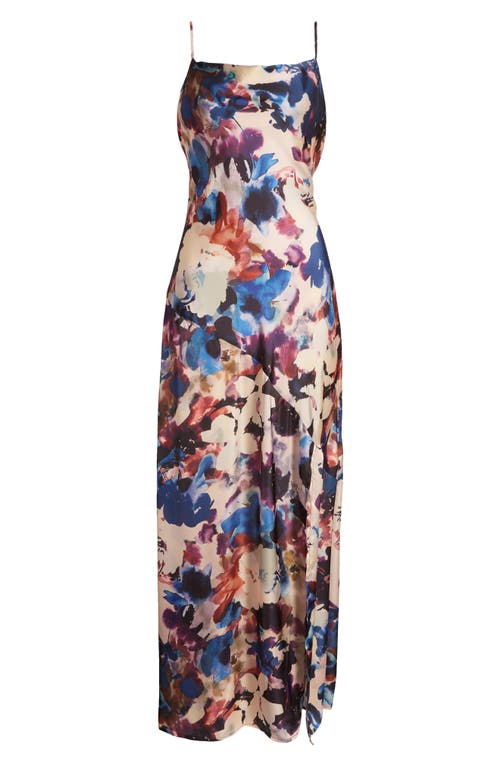 Shop Chelsea28 Print Satin Maxi Dress In Beige Multi Pigmented Floral