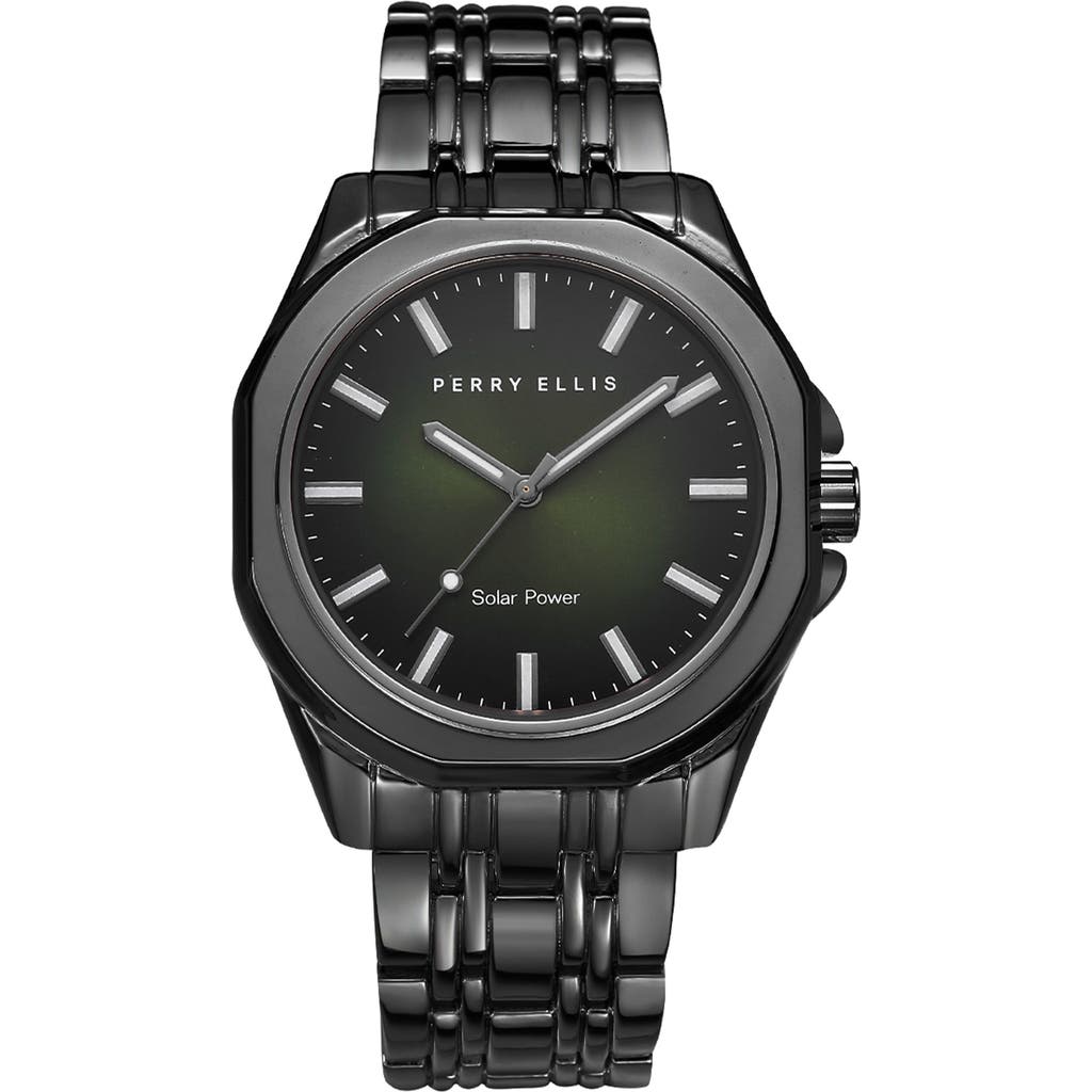 Perry Ellis Solar Powered 3-hand Quartz Bracelet Watch, 41mm In Gunmetal