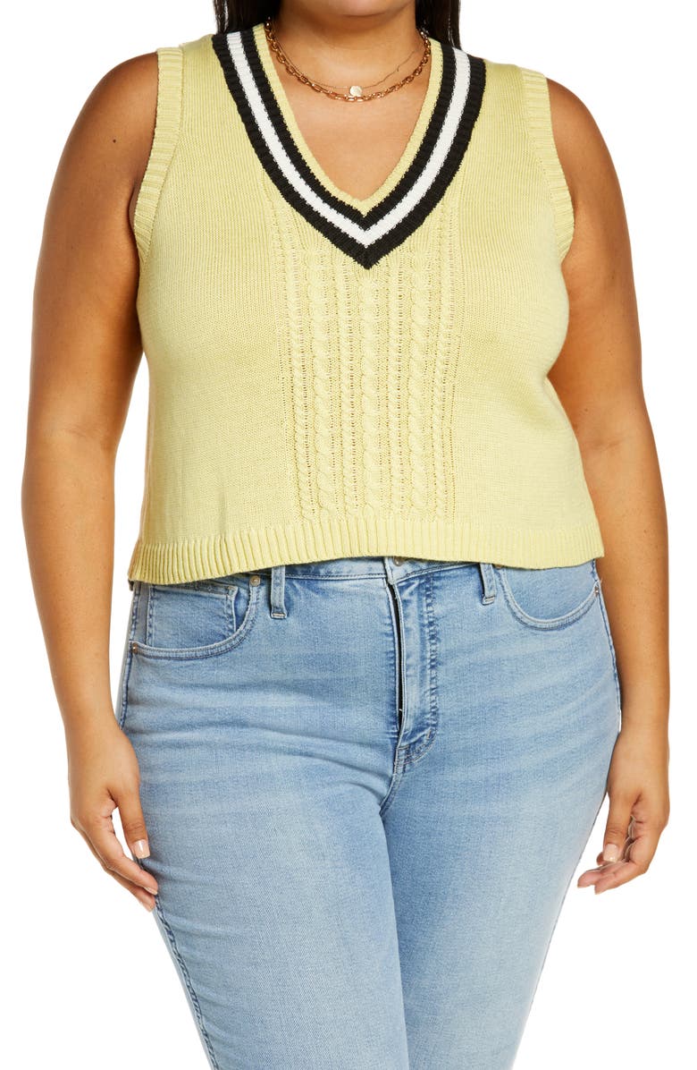 BP. Collegiate Sweater Vest, Main, color, YELLOW- BLACK PREP STRIPE