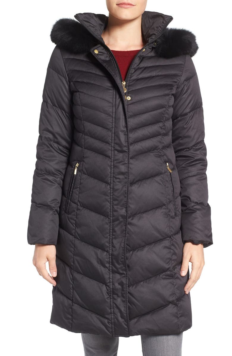 Ellen Tracy Quilted Down Coat with Genuine Fox Fur Trim | Nordstrom