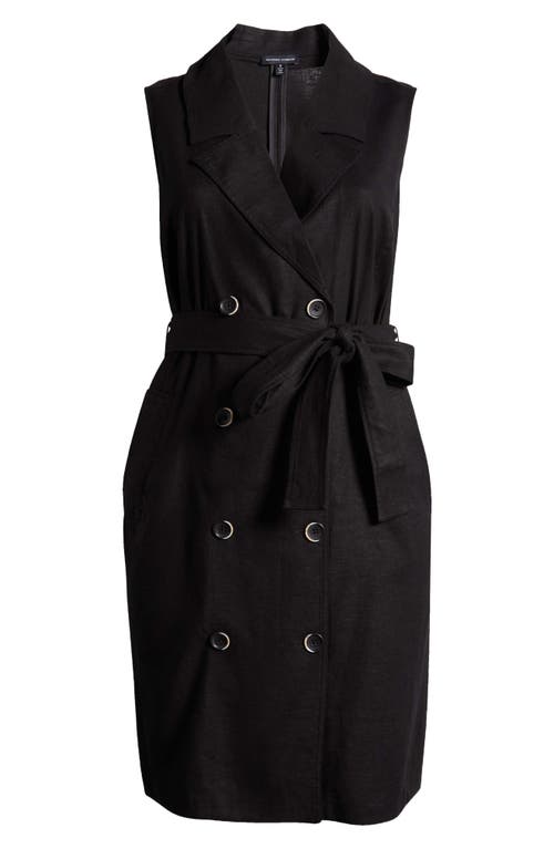 Universal Standard Tie Belt Sleeveless Double Breasted Yarn Dyed Jersey Trench Cocktail Dress In Black