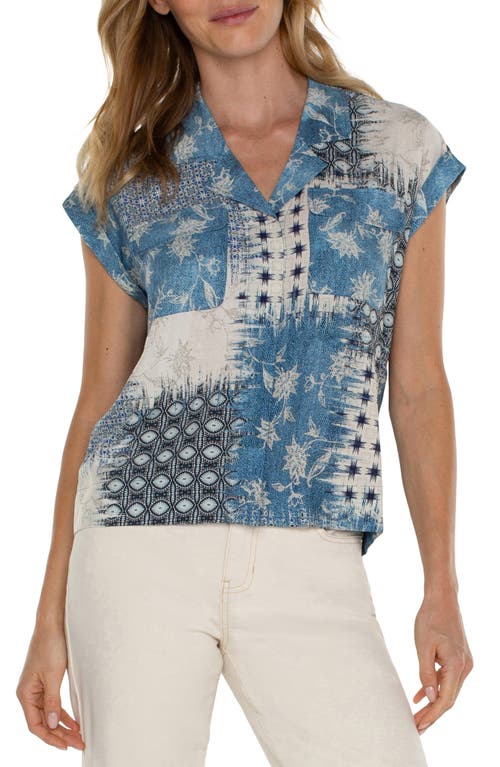 Liverpool Los Angeles Dolman Cap Sleeve Camp Shirt Patchwrk Floral at Nordstrom,