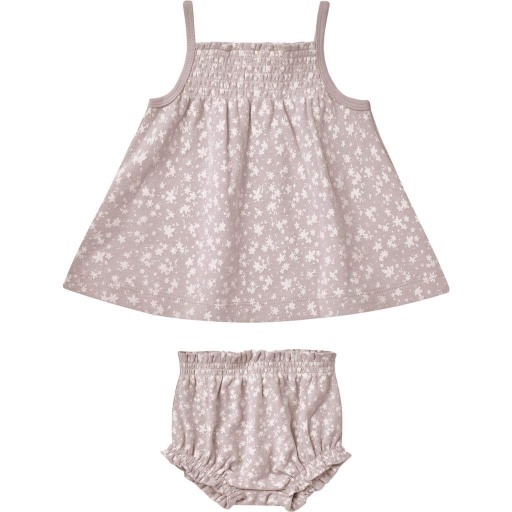 Quincy Mae Floral Smocked Organic Cotton Top & Bloomers In Lavender Scatter