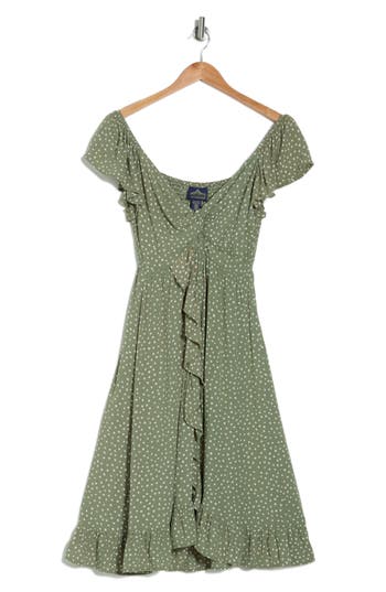 Angie Polka Dot Twist Front Dress In Olive