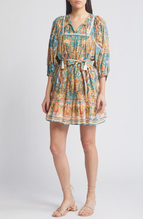 Magdalena Tie Belt Organic Cotton Minidress in Las Palmas Print