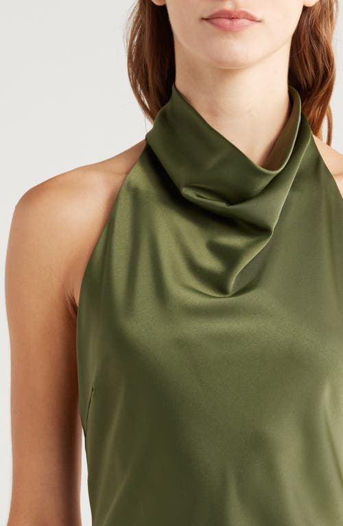 Shop Lulus Gorgeous Endeavor Halter Neck Matte Satin Cocktail Minidress<br /> In Olive