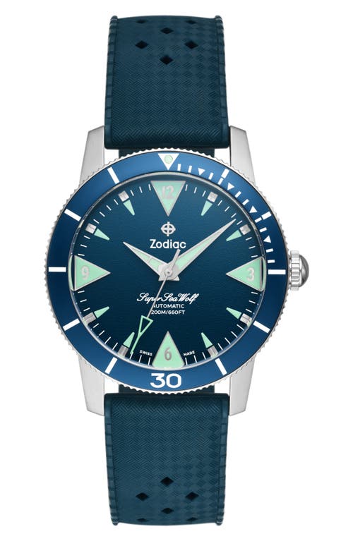 Shop Zodiac Super Sea Wolf Rubber Strap Watch, 39mm In Blue