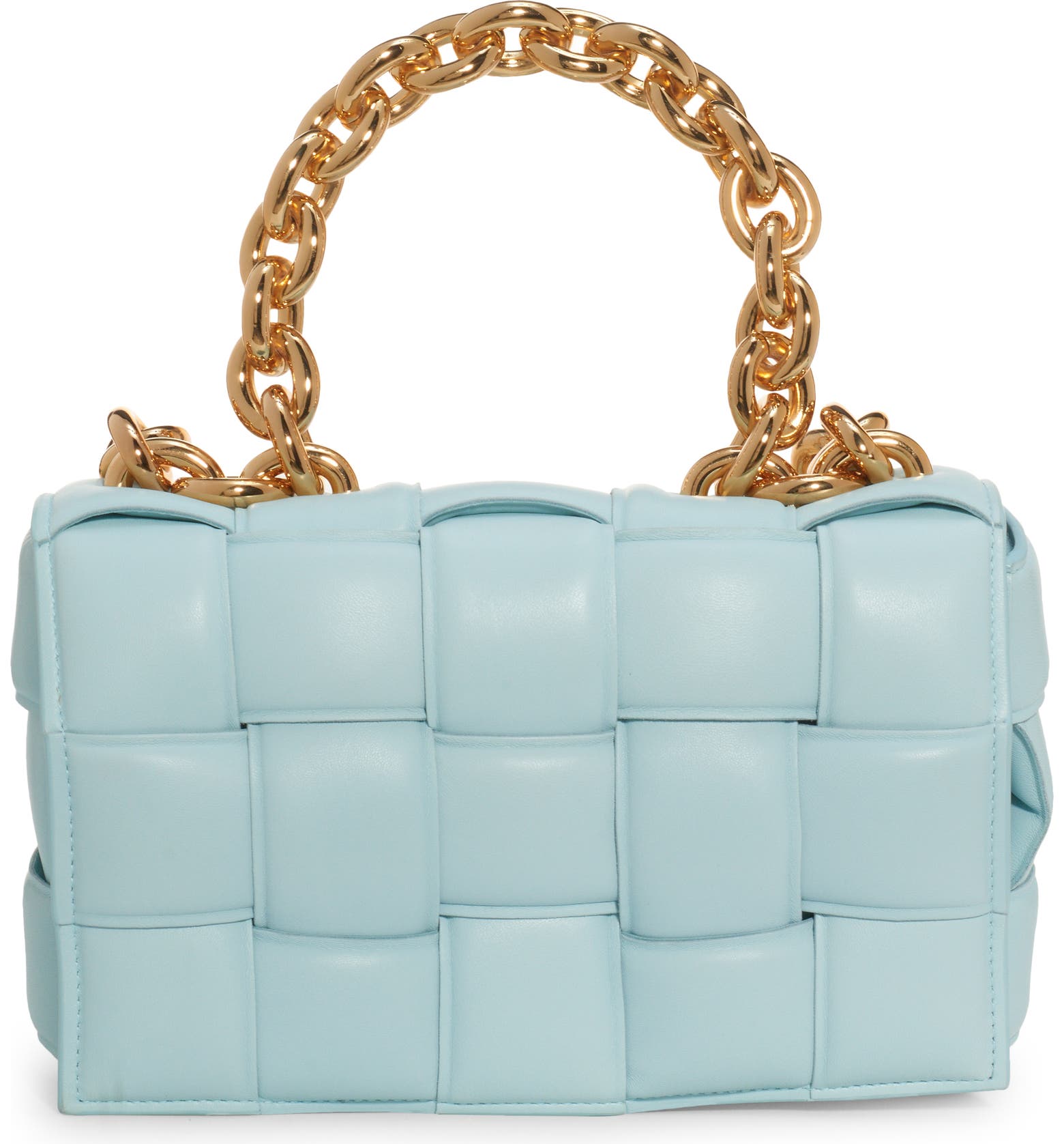 Light blue Bottega Veneta Cassette chain-embellished padded intrecciato leather shoulder bag 