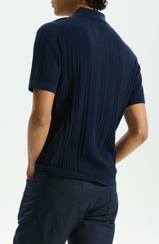 Shop Theory Damian Variegated Rib Cotton Blend Polo Sweater In Baltic
